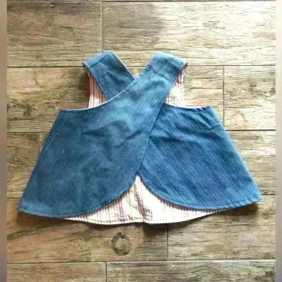 handmade pinafore denim doilie infant dress top 12 months? - Picture 2 of 5